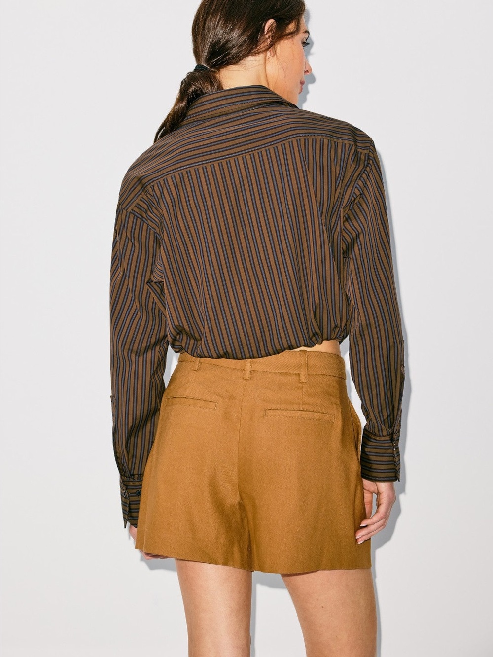 A.L.C. Olive and Black Striped Twist-Front Button-Down Shirt - Picture 2 of 10